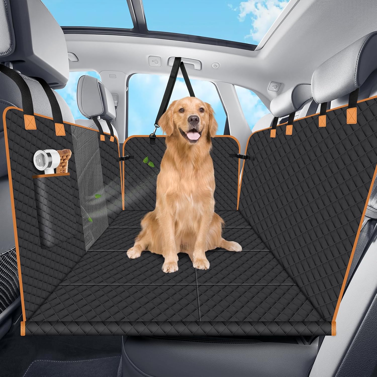 Detalle de Lekespring Hundedecke Auto Rückbank XL mit fester Unterseite, wasserdicht – 140×76 cm, Schwarz