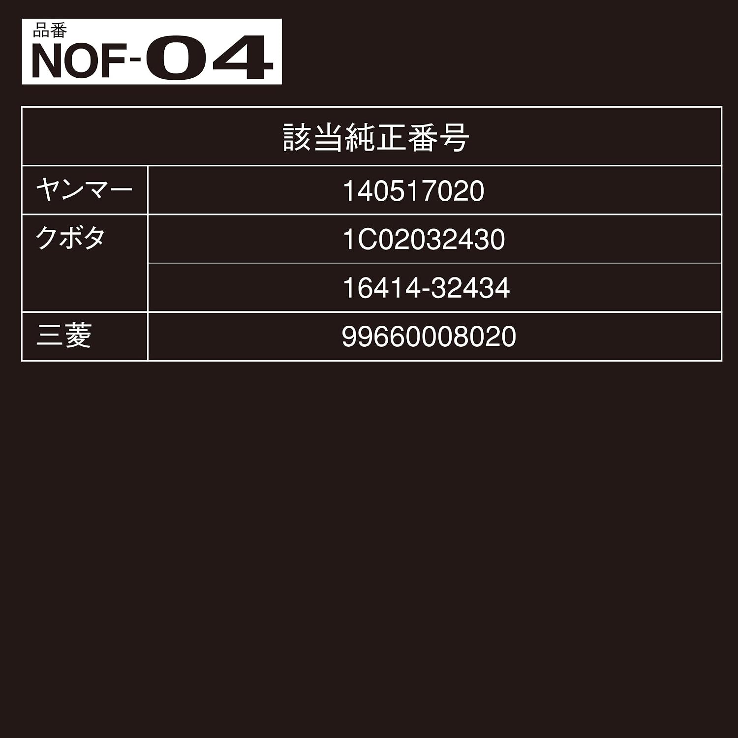 Detalle de PIAA NOF-04 農機用オイルフィルター スピンオン式・純正番号140517020、主要メーカーはクボタ・三菱・日立