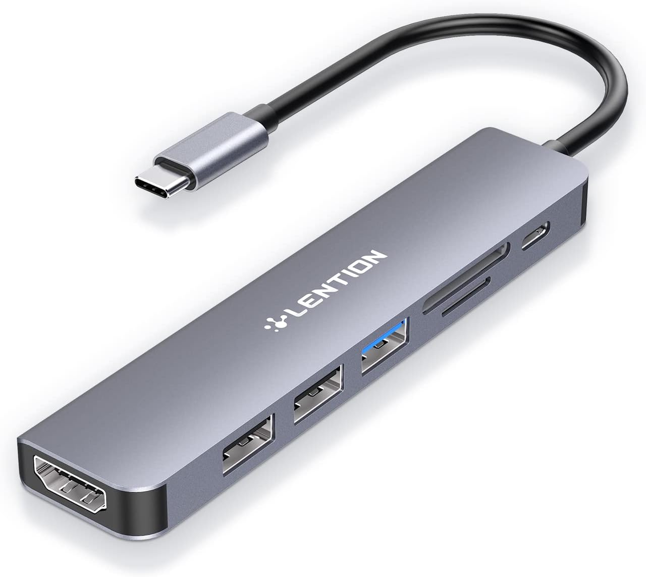 Detalle de LENTION USB-C Hub with 100W Charging, 4K HDMI, Dual Card Reader (CB-CE18) — Space Gray