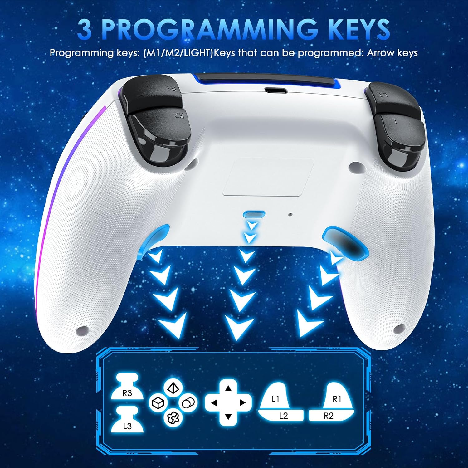 Detalle de JORREP Controller wireless per PS5/Pro/Steam Deck/PC/Mac/iOS con illuminazione RGB e doppia vibrazione