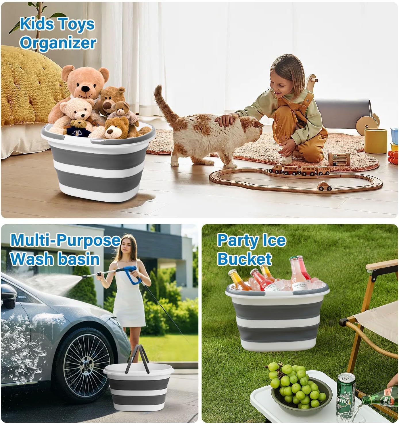 Thumbnail 4 de Zonopy ZP-Bucket 16L Collapsible Silicone Mop Bucket with Handles, Grey