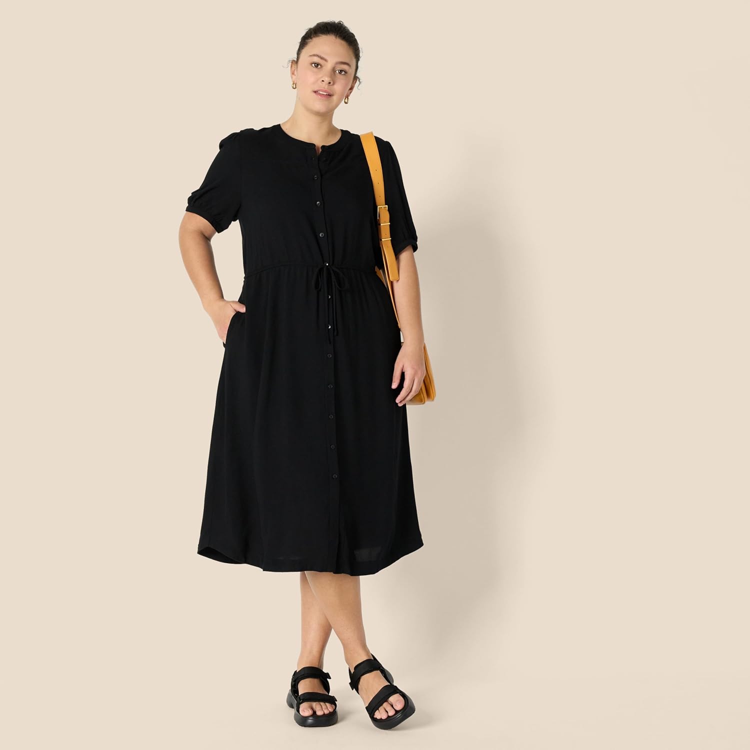 Thumbnail 6 de Amazon Essentials Donna Abito midi a trapezio con mezze maniche e tasche in viscosa