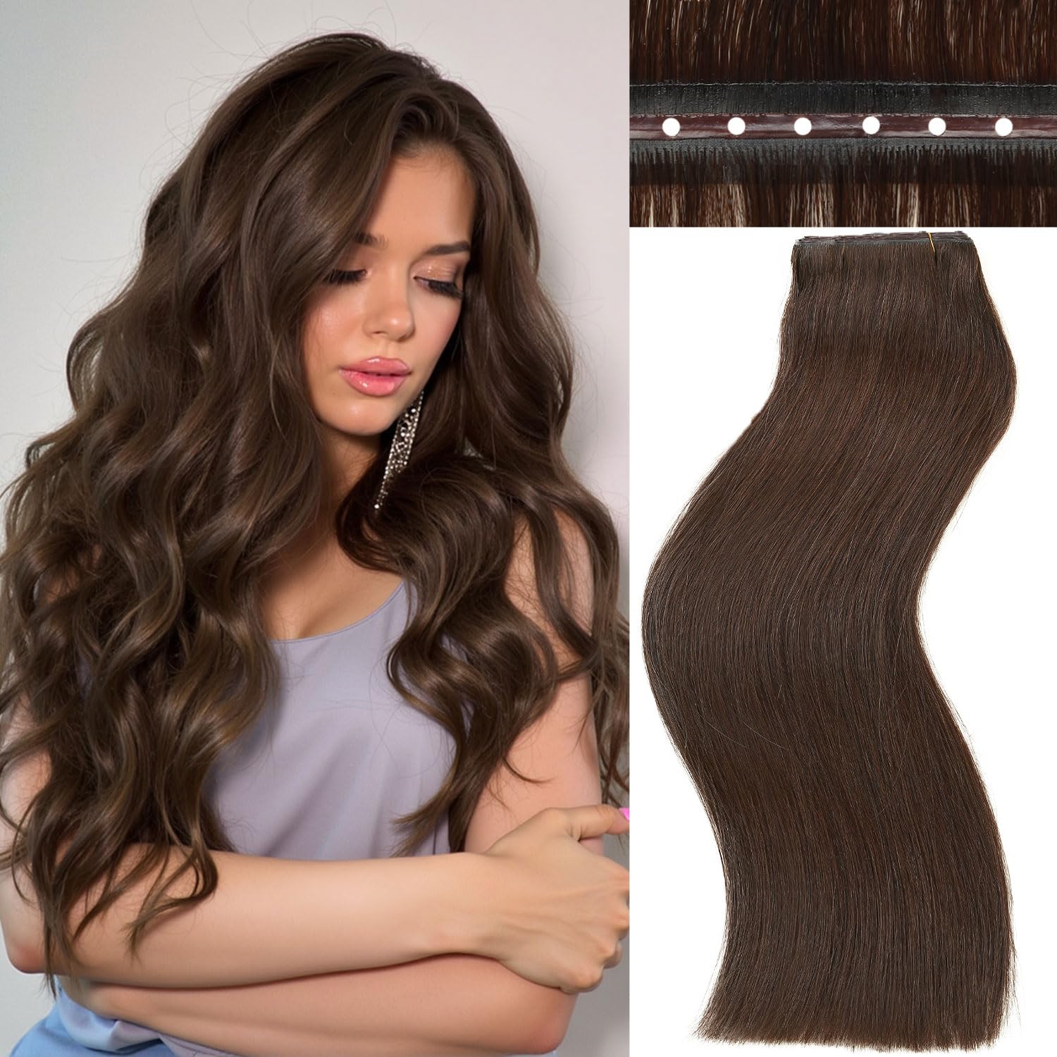 Detalle de FANCEE Butterfly Genius OVO Weft Human Hair Extensions (22-inch, 100g) in Brown