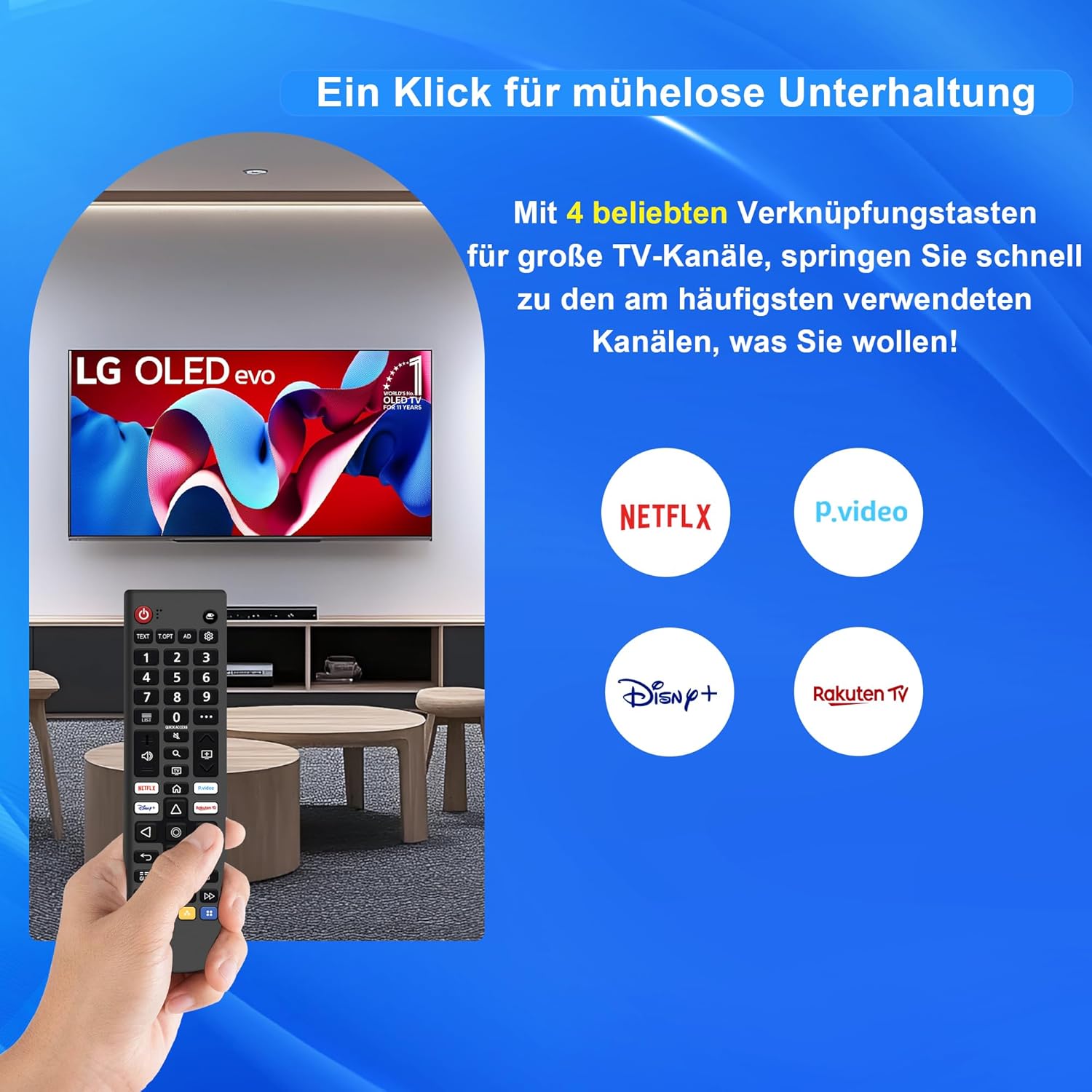 Detalle 2 de ZYK Ersatz für LG Smart TV Fernbedienung – universelle IR-Fernbedienung mit Schnellzugriffstasten (Netflix, Prime Video, Disney+, Rakuten TV)
