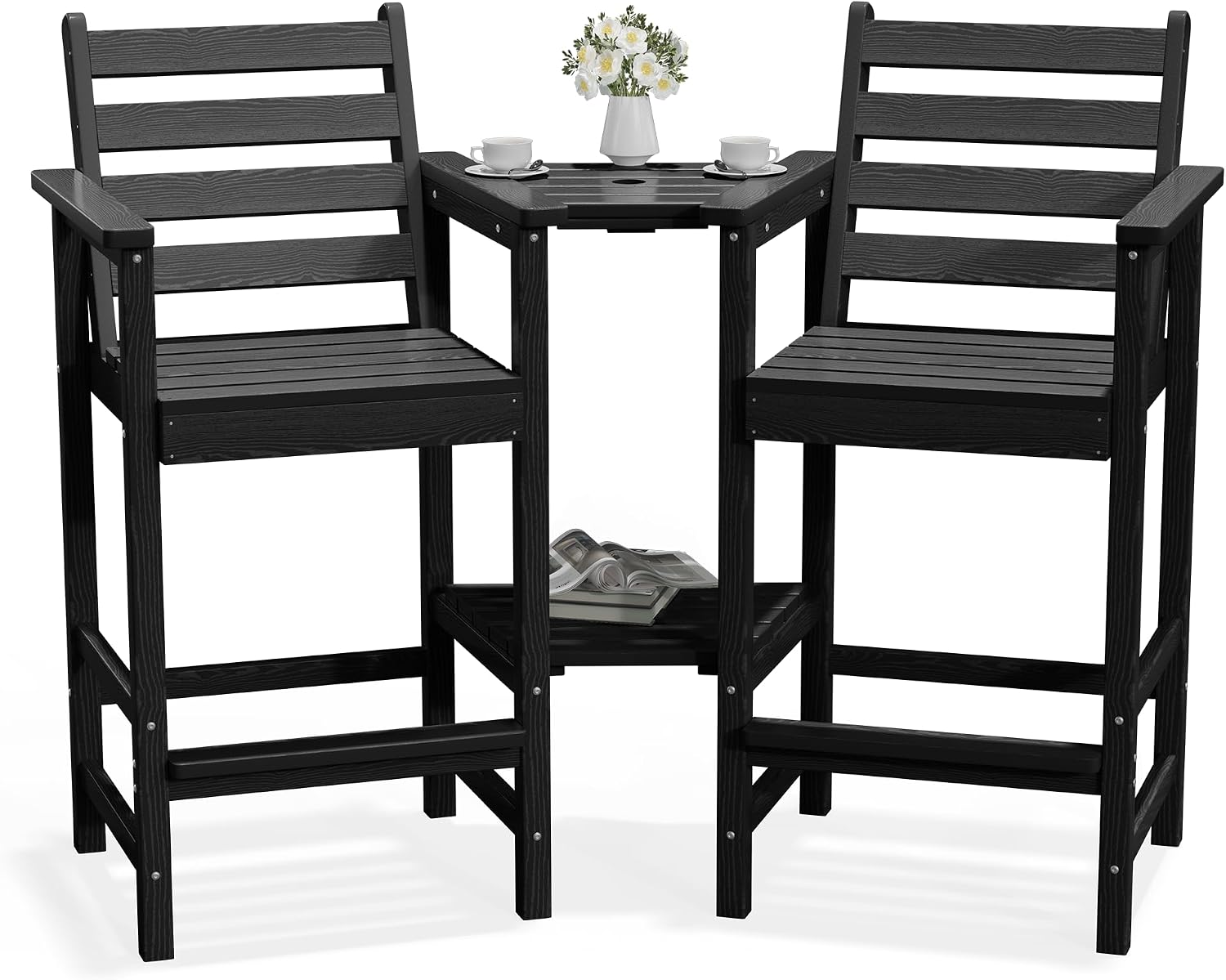 Detalle de PLUUV A03-002-001-BK Tall Adirondack Chairs, Set of 2 with Connecting Trays