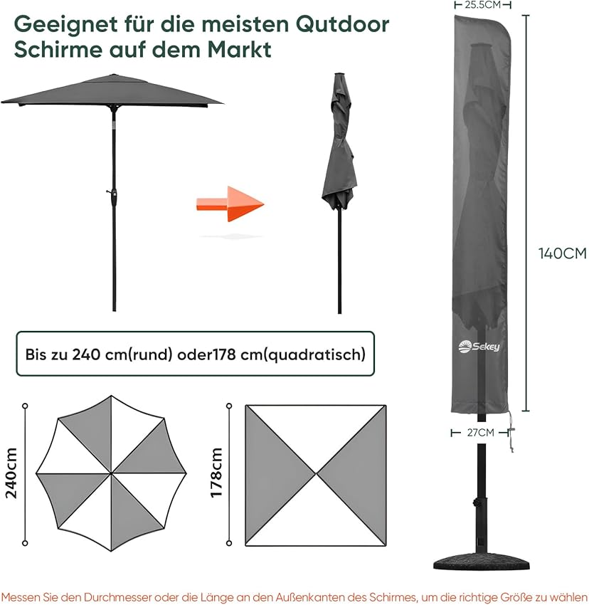 Detalle 2 de Sekey Funda para Parasol 200 cm, impermeable y UV ☂