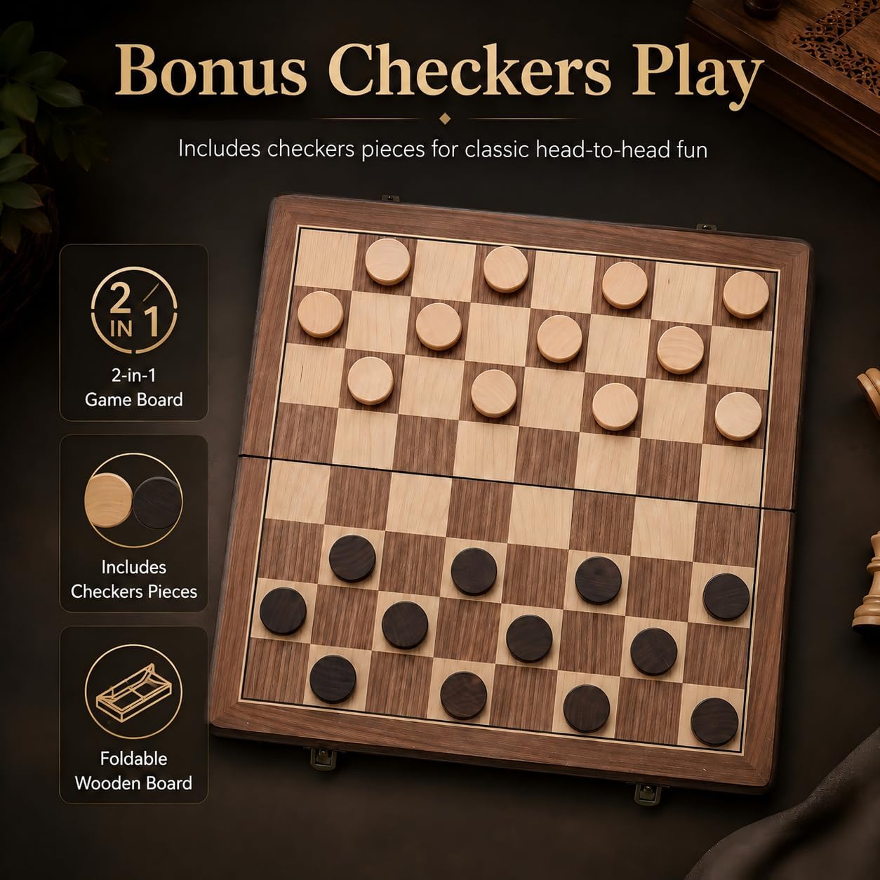 Thumbnail 3 de 15in Wooden Folding Chess Set Vintage