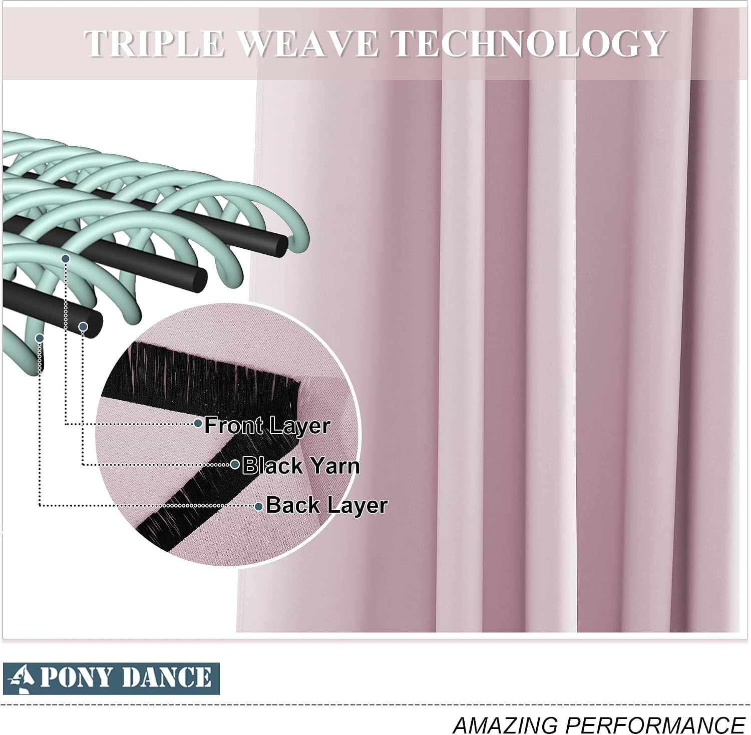 Detalle 1 de Pink blackout thermal curtain 52x54in panel