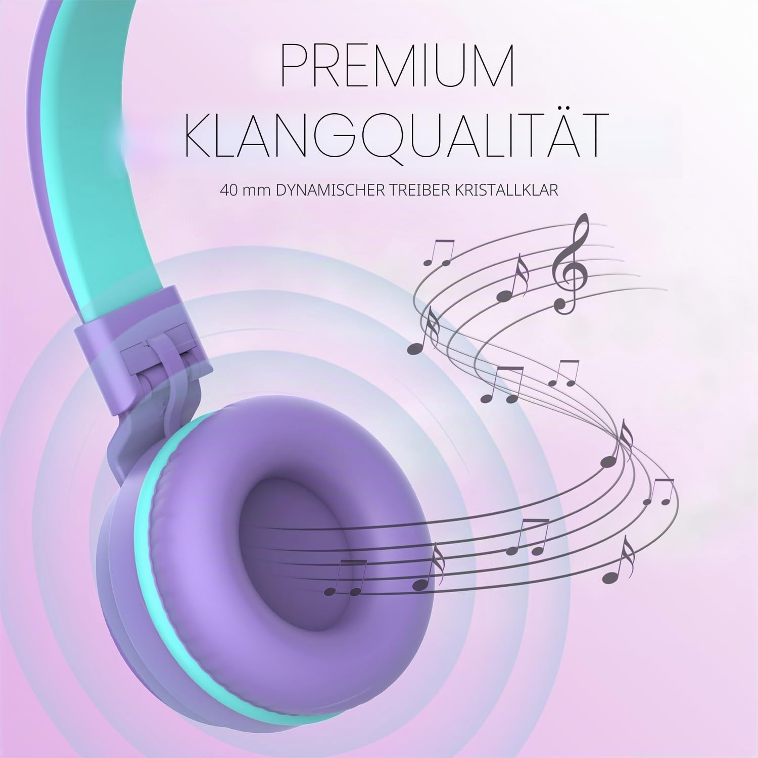 Thumbnail 5 de YOYOTUNE Kinderkopfhörer On-Ear – kabelgebundene Kopfhörer mit Mikrofon, 3,5 mm, 85/94 dB Lautstärkebegrenzung, faltbar