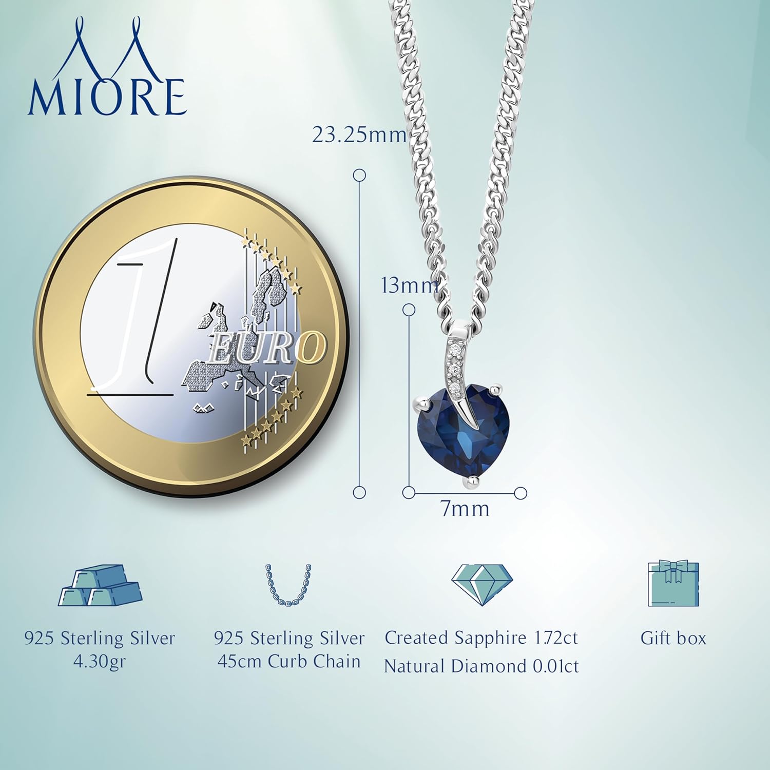 Thumbnail 1 de Miore Collier Femme Argent 925/1000 avec Saphir et Diamants – 4,30 g