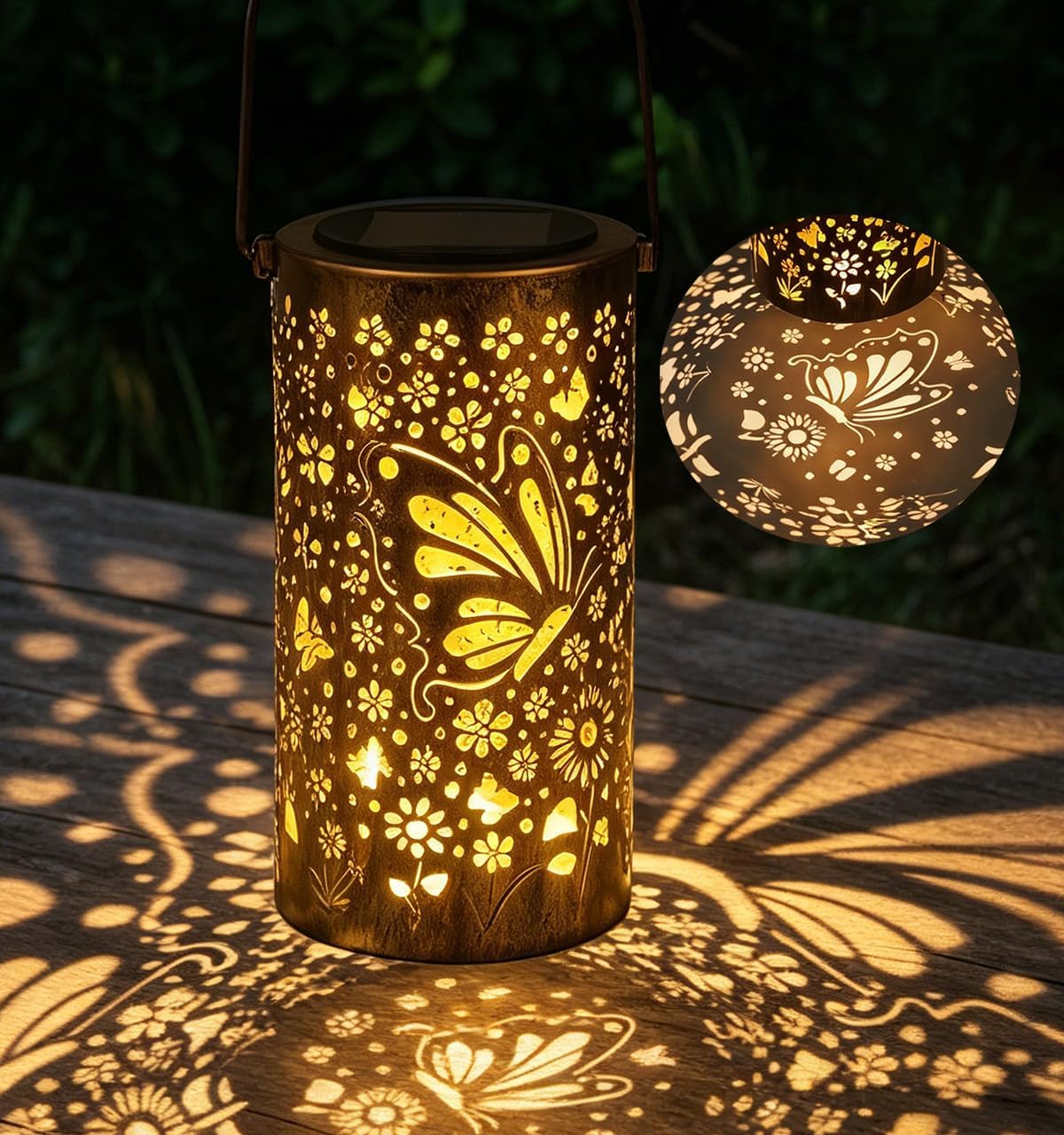 Detalle de Lorrtta Solar Lantern Outdoor Garden (Butterfly & Sunflower) – IP65 Waterproof Solar Garden Light with 800mAh Battery