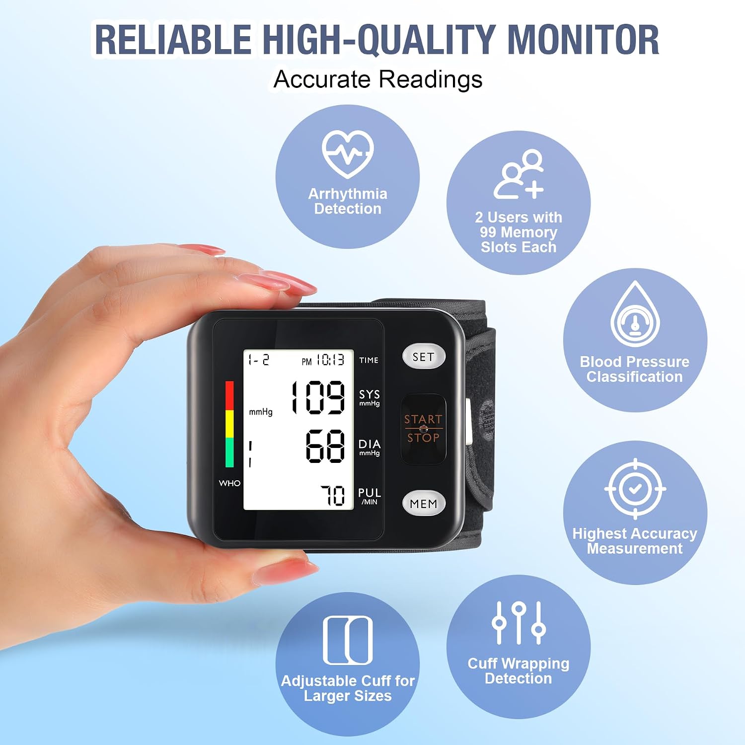 Detalle 2 de ARSIMAI BSX312 Automatic Wrist Blood Pressure Monitor with Backlit LCD