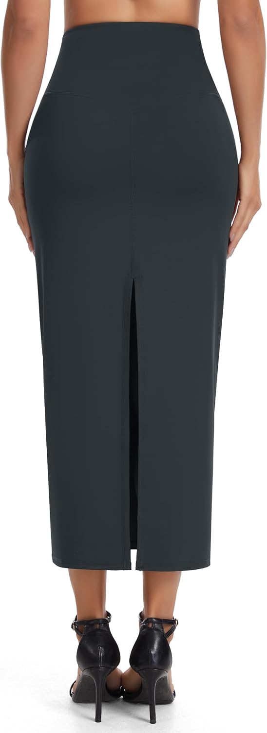 Thumbnail 3 de THE GYM PEOPLE Women's Long High-Waisted Stretch Pencil Skirt with Back Slit