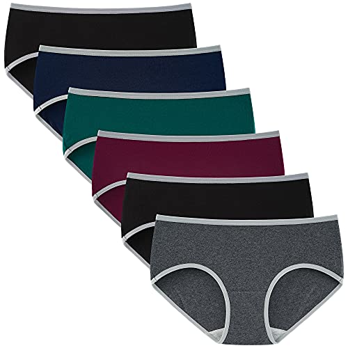 Imagen de INNERSY Bragas Mujer Algodón Elástico Culotte Cintura Media Ropa Interior Cómodas y Suaves Pack de 6 (2XL-EU 46, Oscuro con Cinturilla En Contraste) en OfertitasTOP