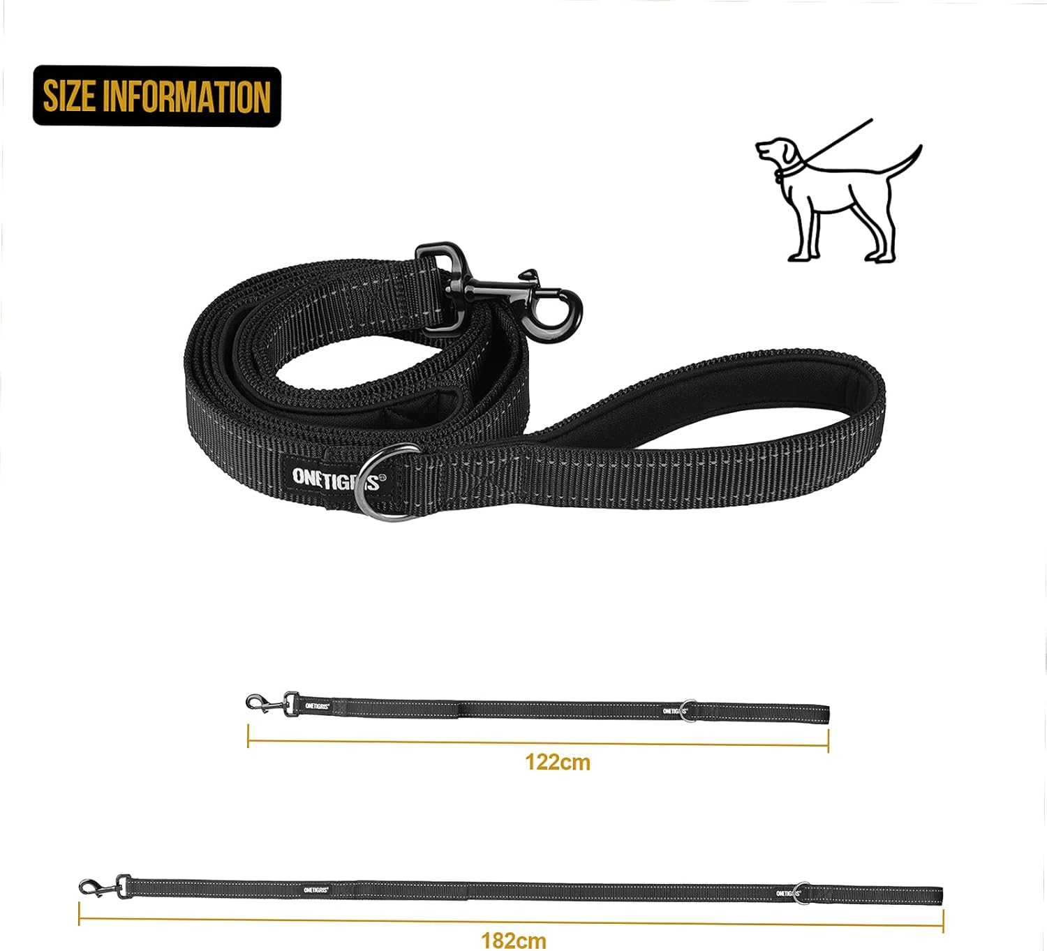 Detalle de OneTigris Laisse double pour chien avec bandes réfléchissantes — recherche un équilibre entre solidité et confort