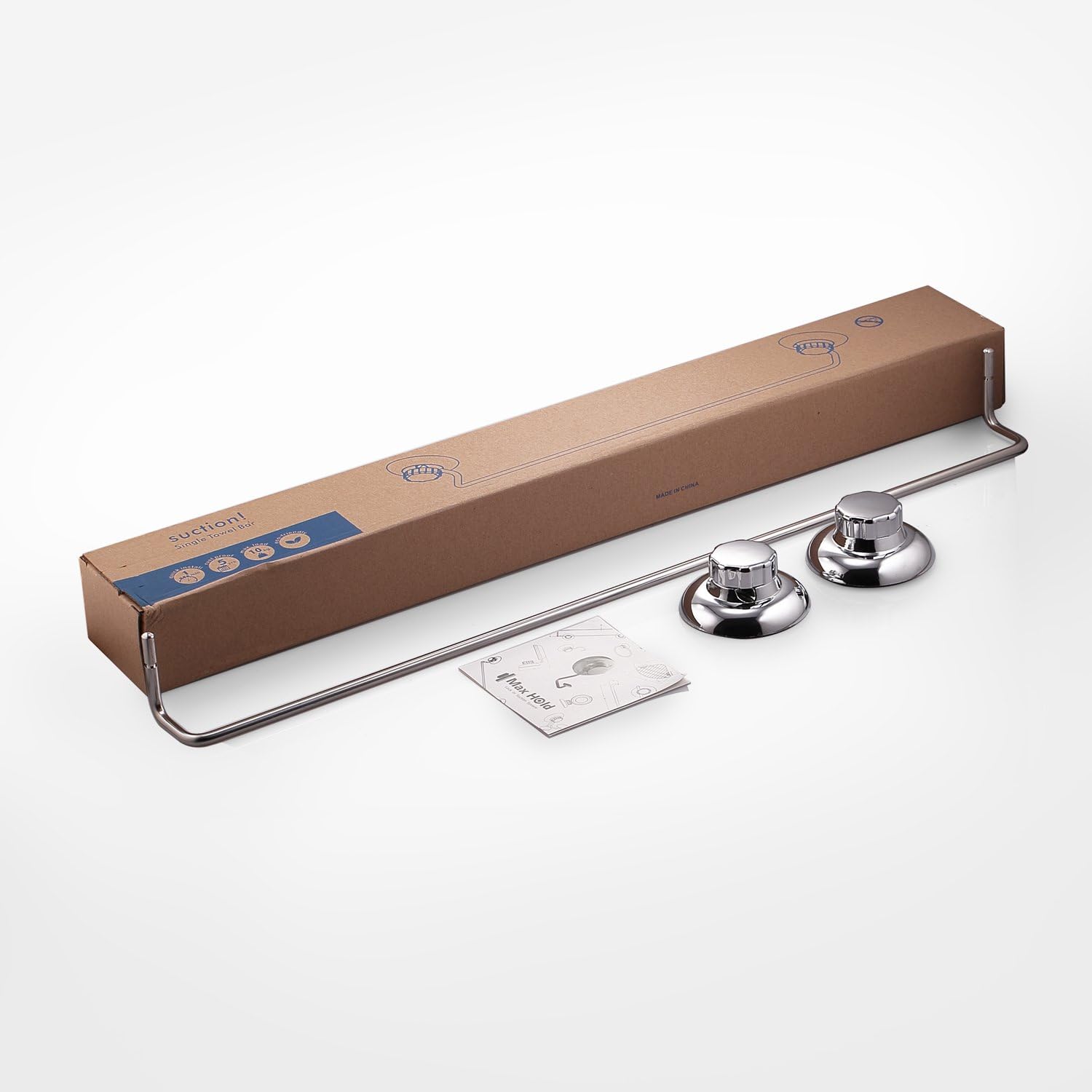 Detalle de MaxHold No-Drilling/Suction Cup Single Towel Bar 18" – Stainless Steel, 30lb+ Load, No Tools