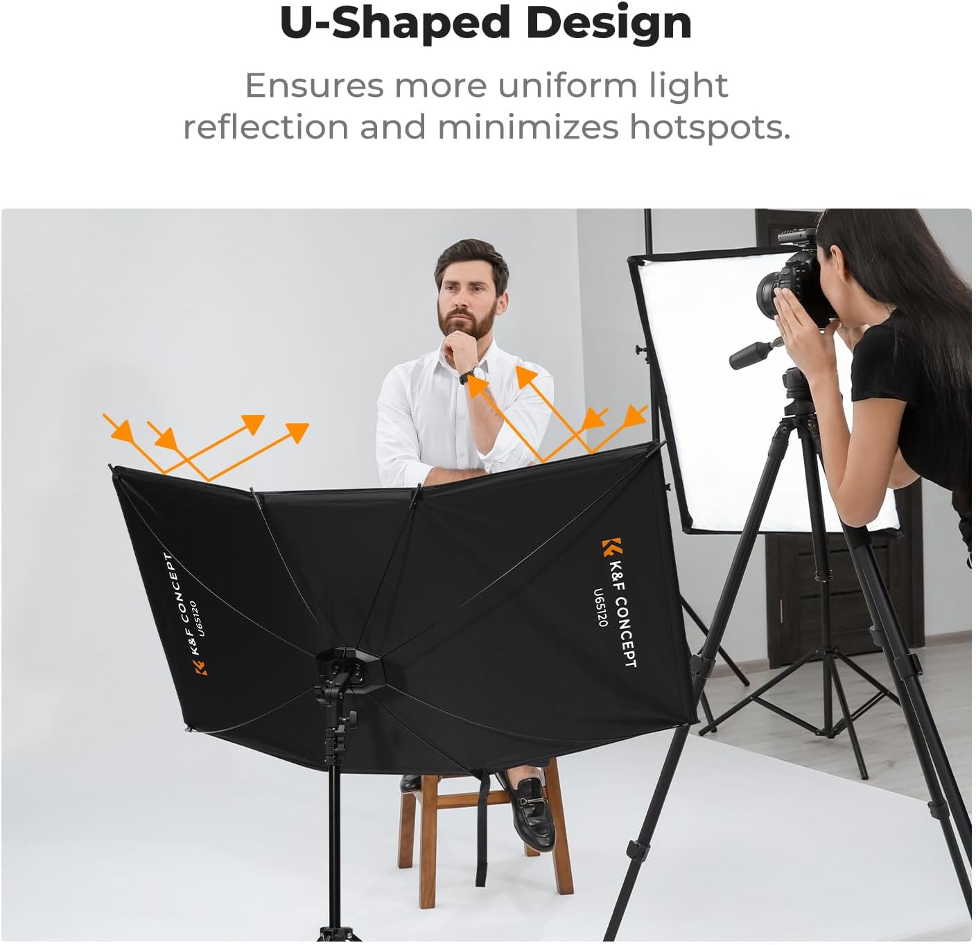 Thumbnail 2 de K&F Concept Clamshell Light Reflector Diffuser 120×65cm – Portable Studio Kit