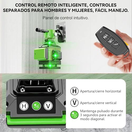 Thumbnail 6 de Nivel láser autonivelante 360° X 4D NUMNER con 16 líneas y control remoto (verde) con trípode