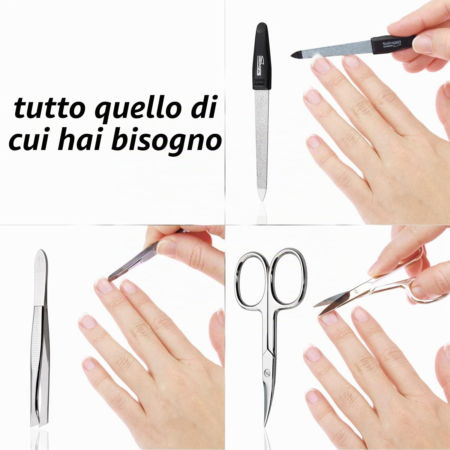 Detalle de Forbicine e Pinzette – Set Manicure Professionale con Custodia in Similpelle
