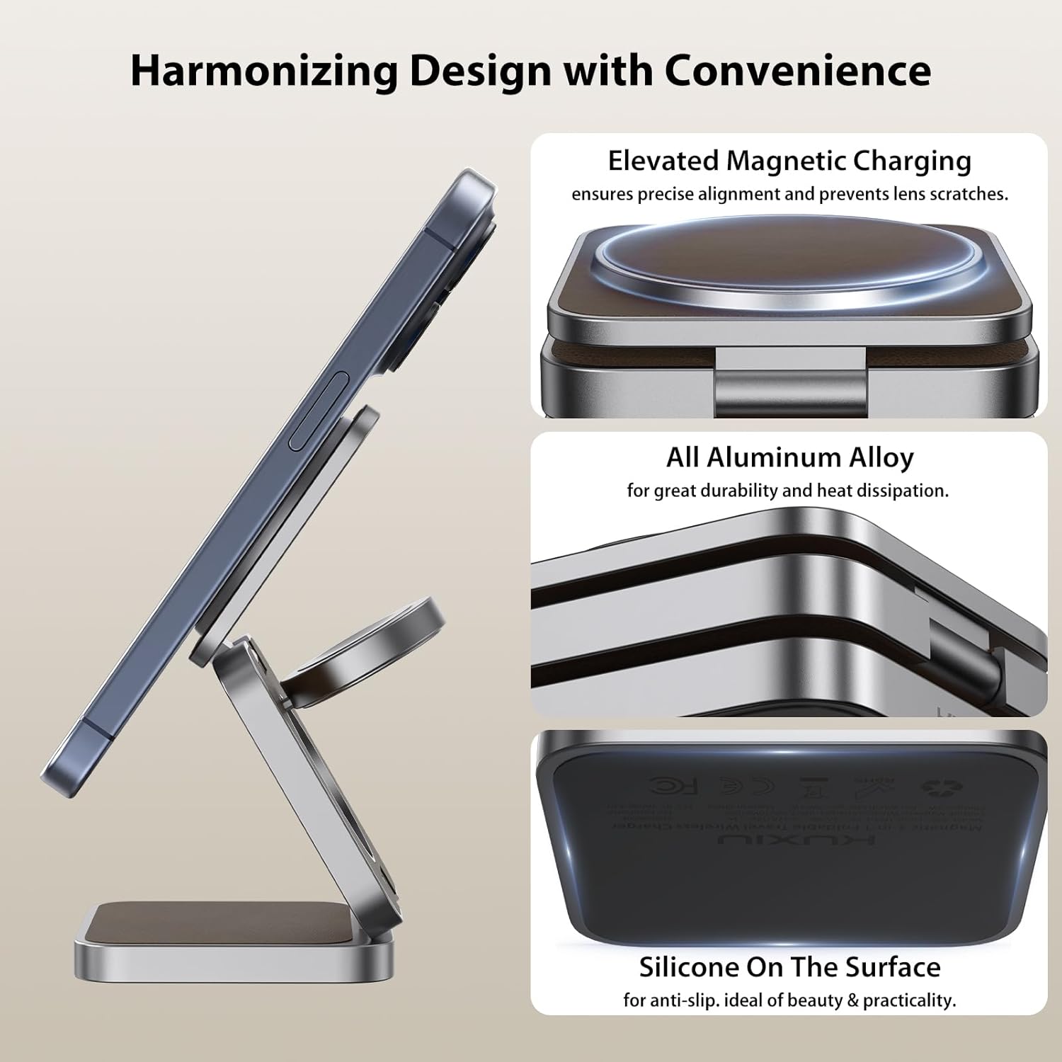 Thumbnail 3 de KU XIU X40 caricatore wireless magnetico 3-in-1 pieghevole per iPhone, Apple Watch e auricolari Pro