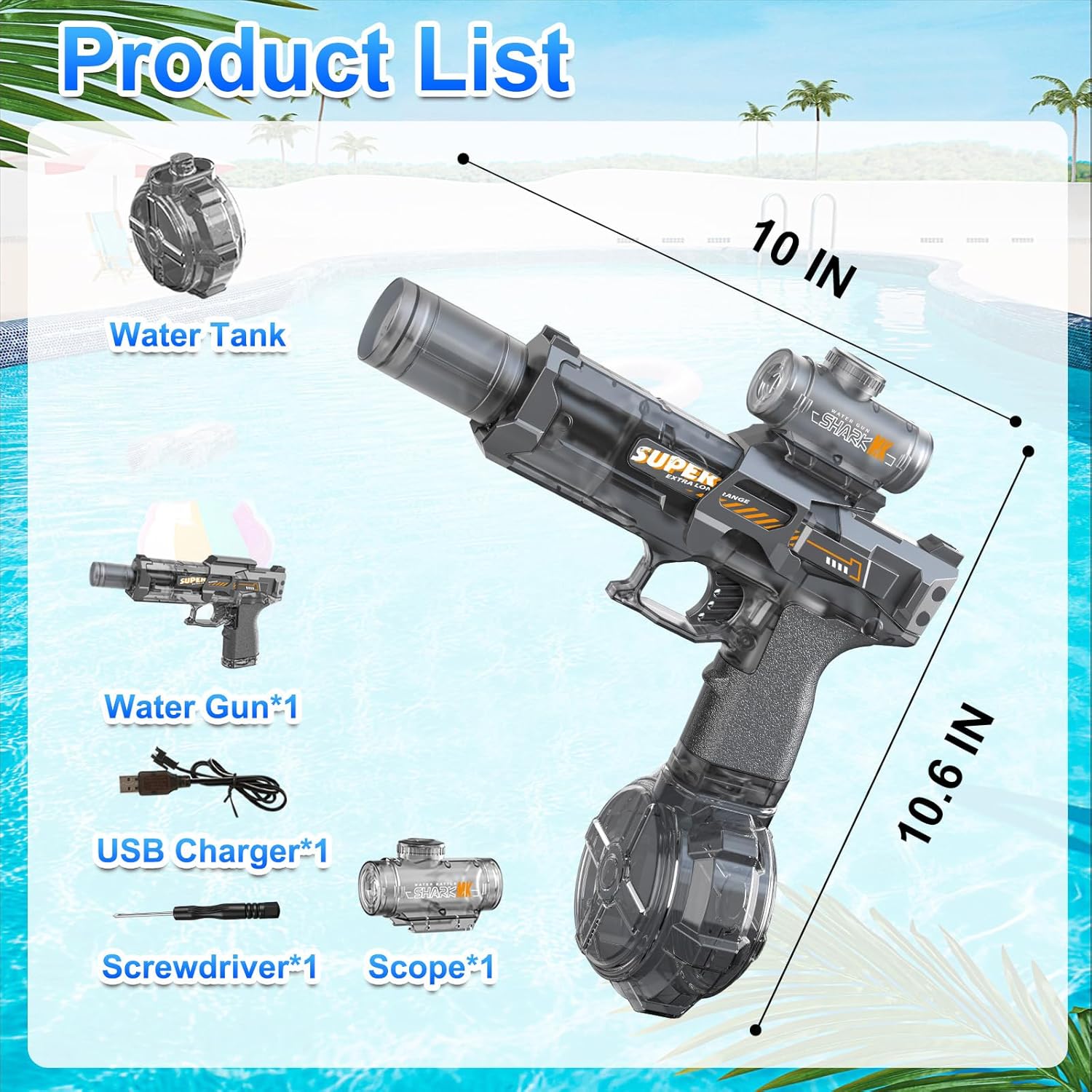 Thumbnail 3 de UROINT Electric Water Gun for Kids – Transparent, Long-Range Blaster with LED Light