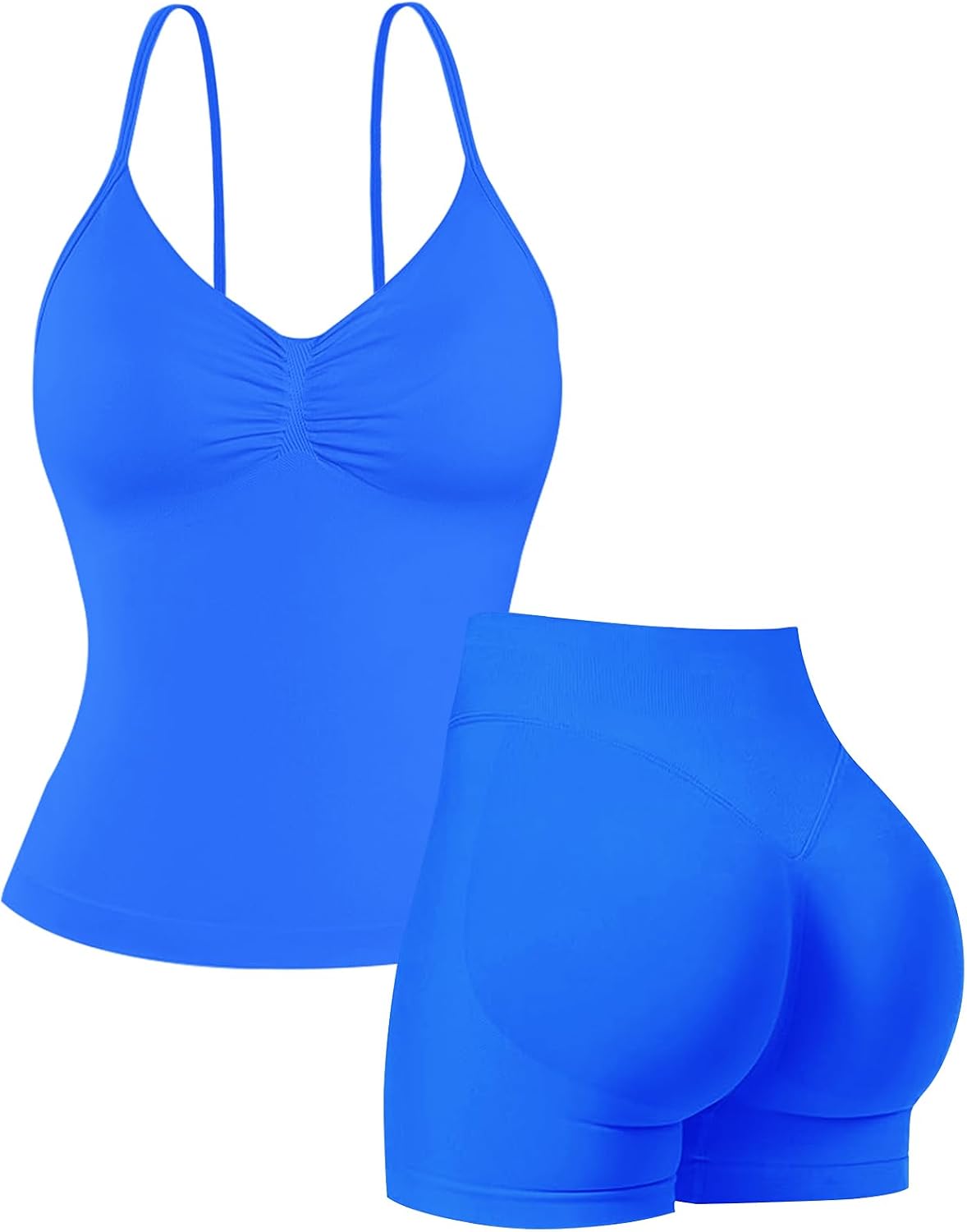 Thumbnail 5 de Seamless Gym Sets for Women: 2-Piece Halter Crop Top and Hidden Scrunch Shorts