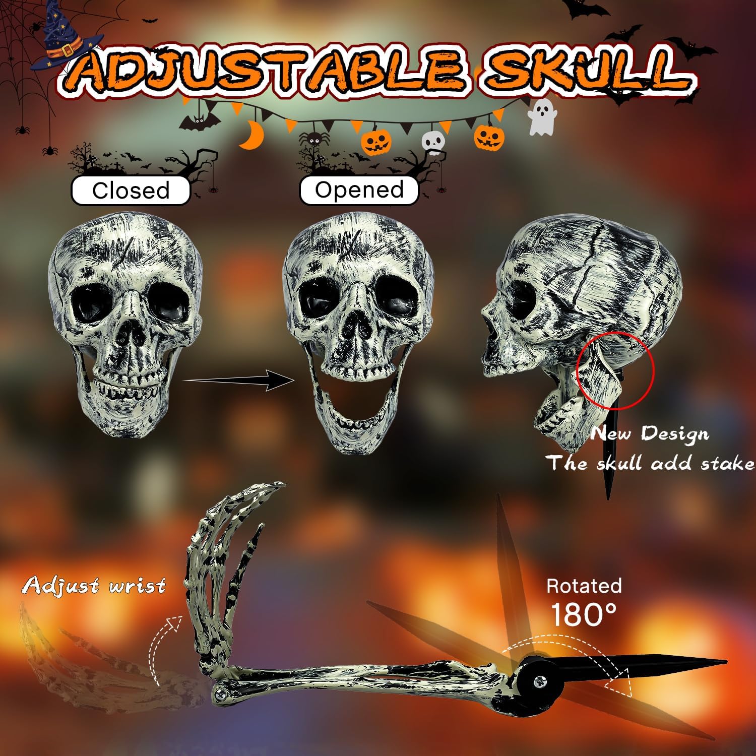 Detalle de GGAQHLK skull-B-3p Halloween Skeleton Stakes, 3-Piece Plastic Set