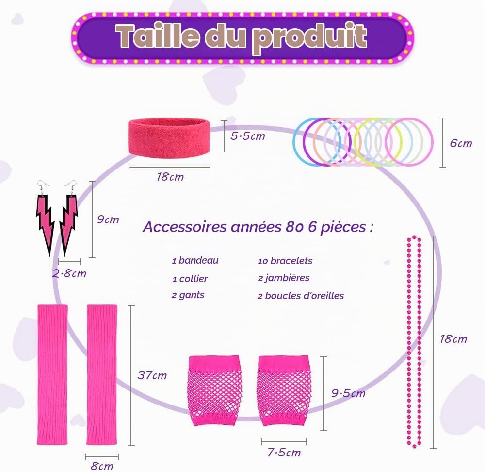 Detalle 2 de AOMIG C2-XXXL8PS220611-FBA jaren 80-kostuumset XXXL met lippenprint en neonaccessoires