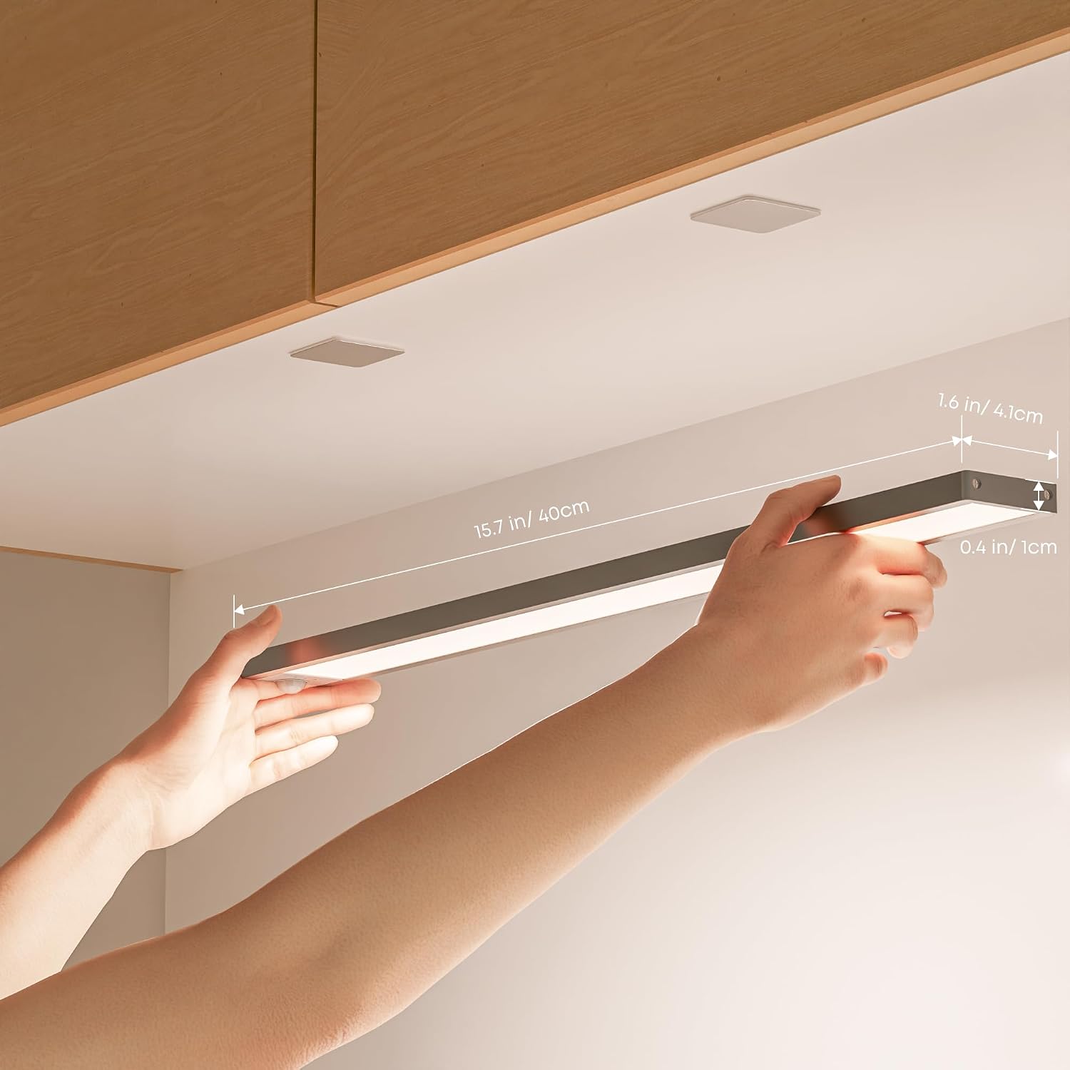 Detalle de LROLTEF Under Cabinet Kitchen Lights Motion Sensor, 40cm 4000K LED USB-C Rechargeable (2 Pack)