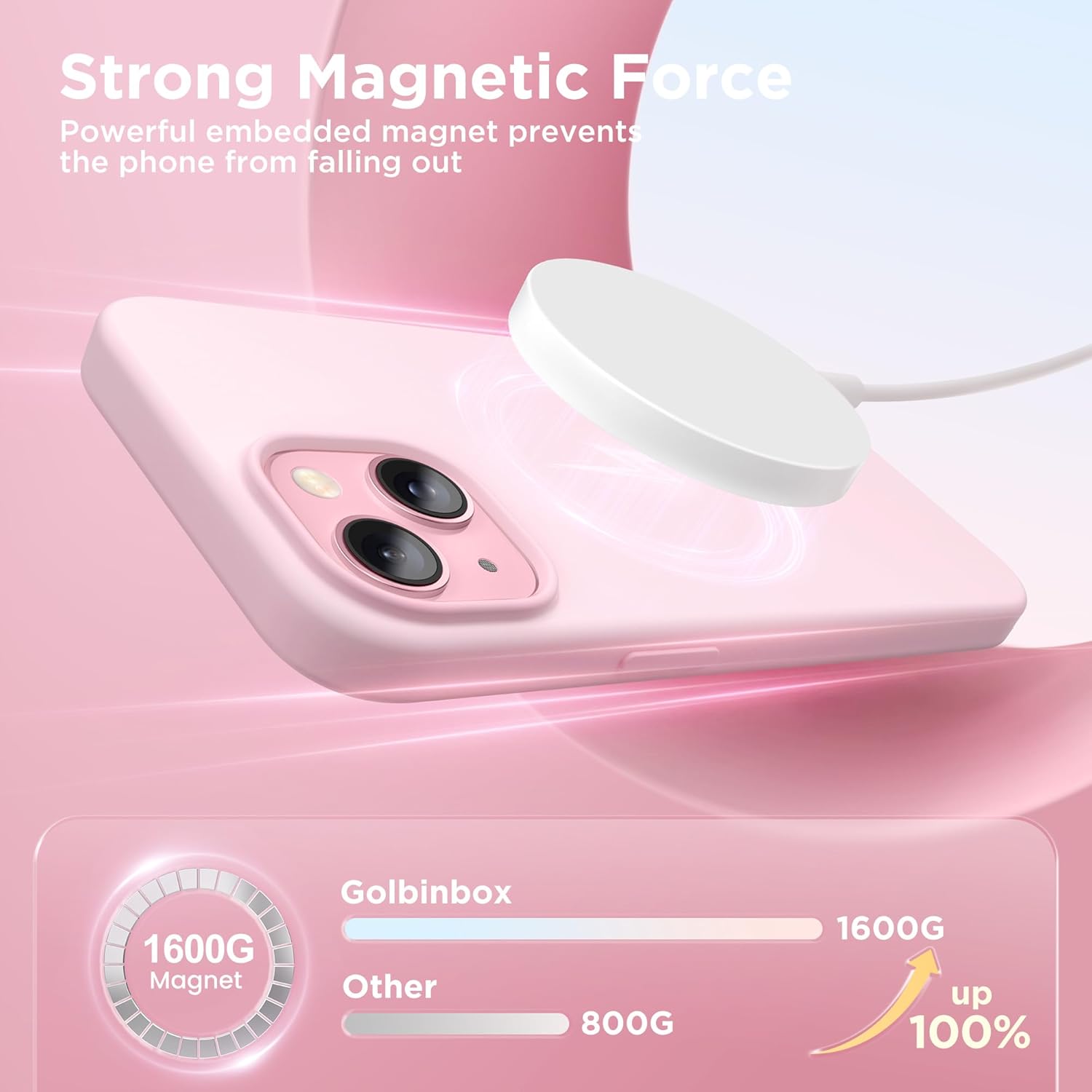 Detalle de GolbinBox Magnetic for iPhone 15 Case – Chalk Pink (MagSafe Compatible)