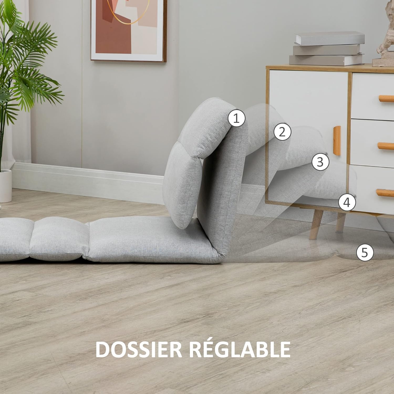 Detalle 2 de HOMCOM Fauteuil de Sol canapé Paresseux 5 positions Gris
