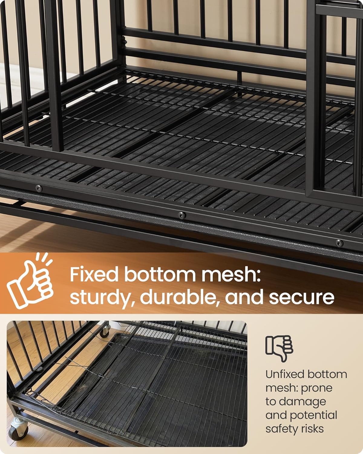 Detalle de Feandrea Heavy-Duty Dog Crate (PPD035BH01) – 5-minute quick assembly, foldable kennel with lockable wheels