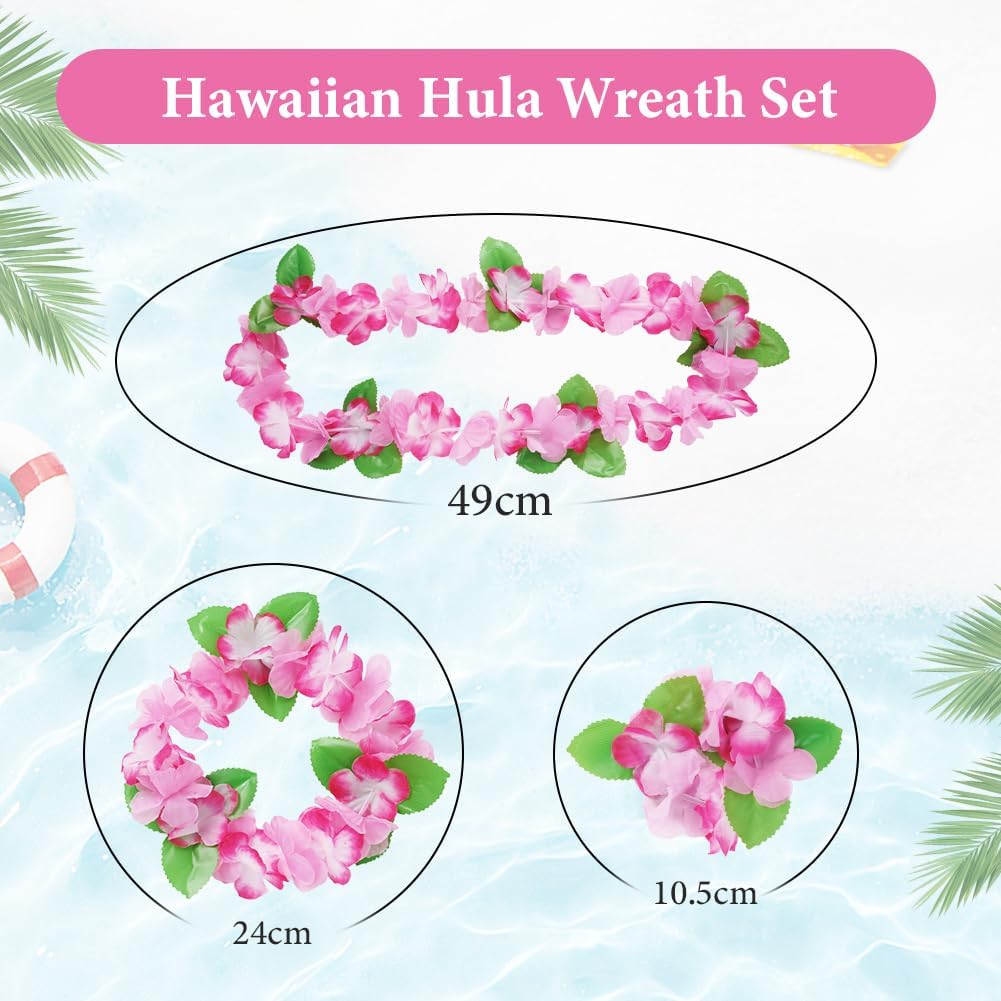 Detalle 2 de Aomig Hawaiian Garlands Set – Leis, Headbands and Bracelets for Beach Parties