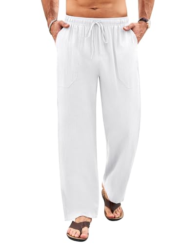 Detalle de Litthing Pantalones de Lino para Hombre: Jogging de Verano 95% Algodón 5% Lino con Cordón y Bolsillos