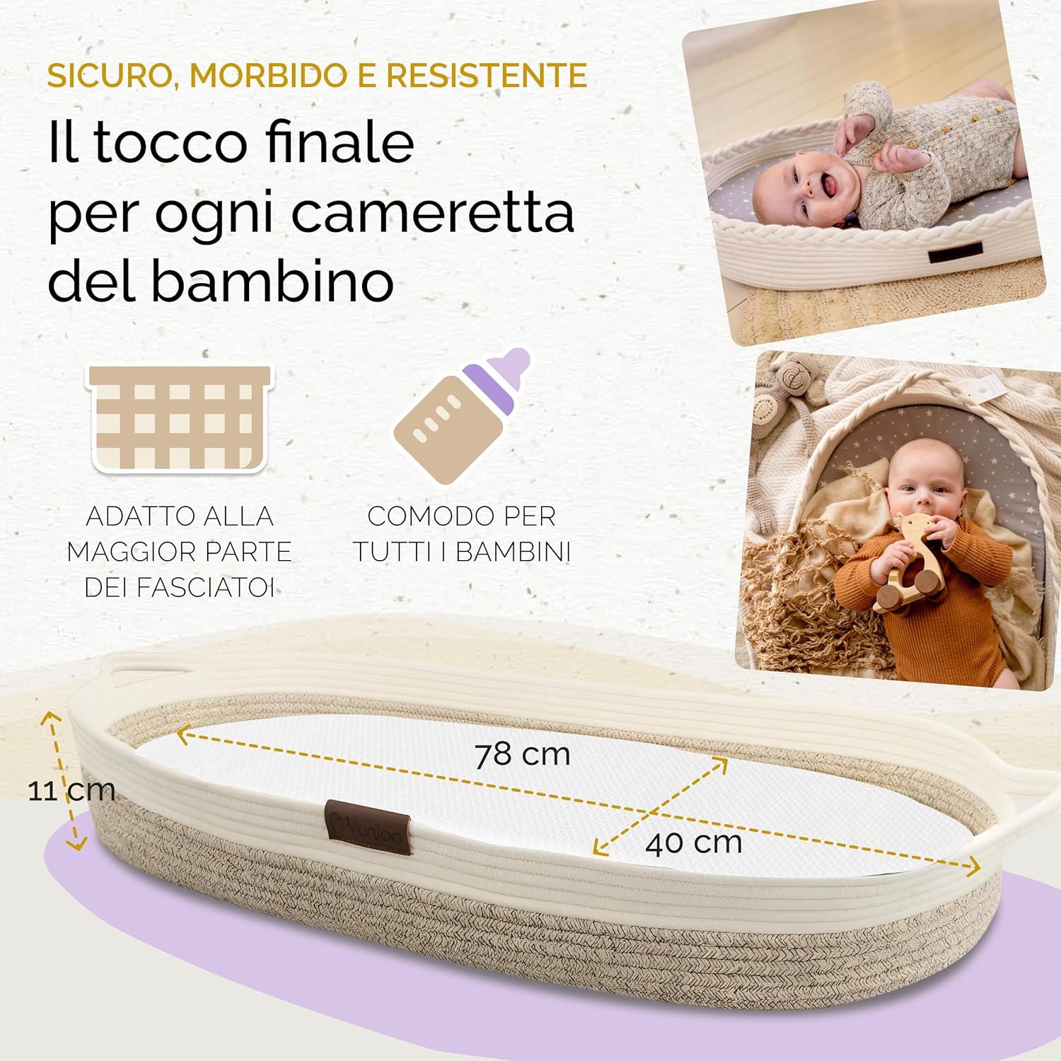 Thumbnail 4 de Yunioo Cesta Fasciatoio per Neonato con Materassino Impermeabile – Fasciatoio Portatile in Cotone, Morbido e Durevole