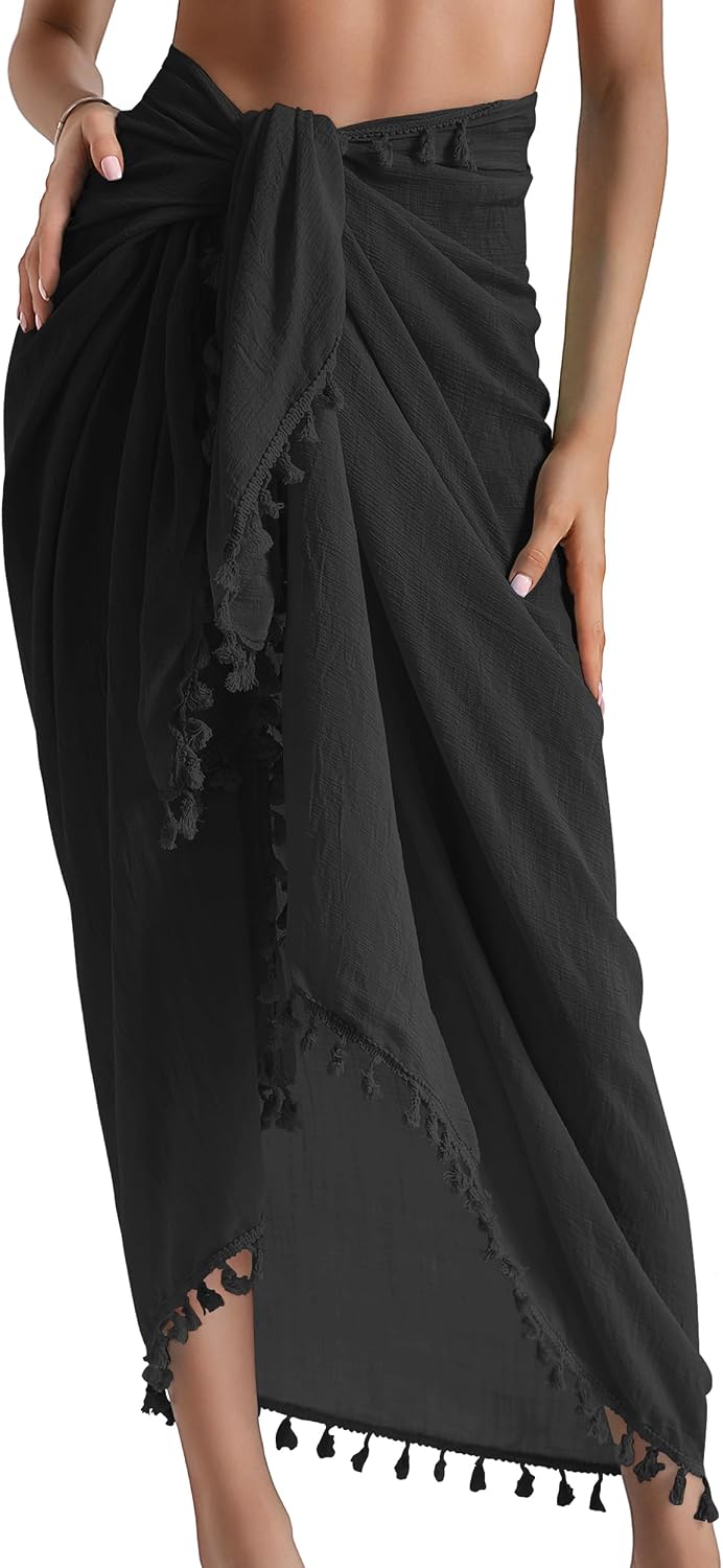 Detalle de Eicolorte Sarong Cover Up for Women: Versatile Beach Cover-Up Sarong with Tassels