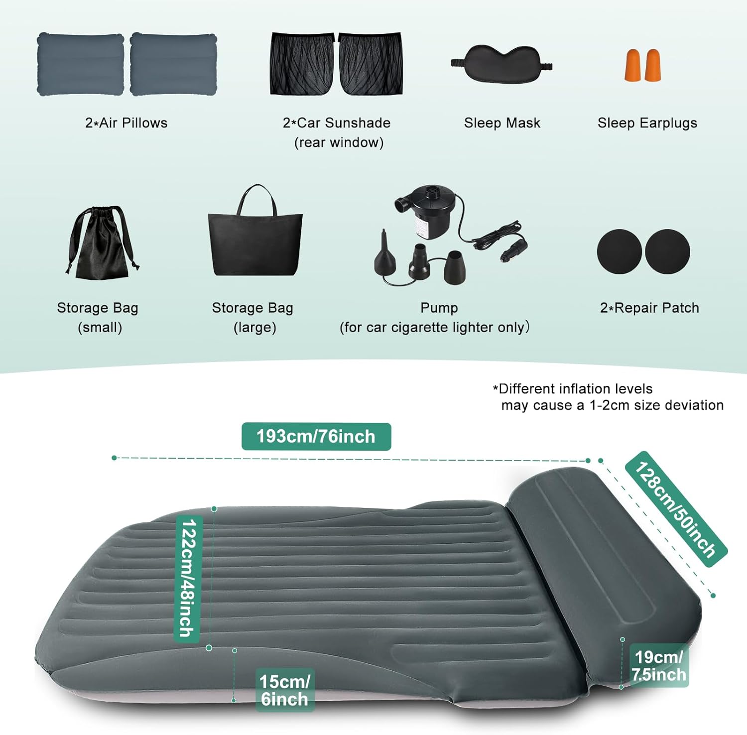 Thumbnail 2 de Ciremiv Car Bed with Double-Sided Thick Flocked: Premium Car Inflatable Mattress with Pump and Built-in Pillow