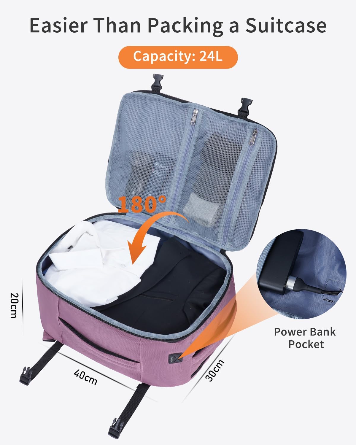 Detalle de ECOHUB Ryanair Cabin Bags 40x30x20 Underseat Travel Bag with 9 Pockets