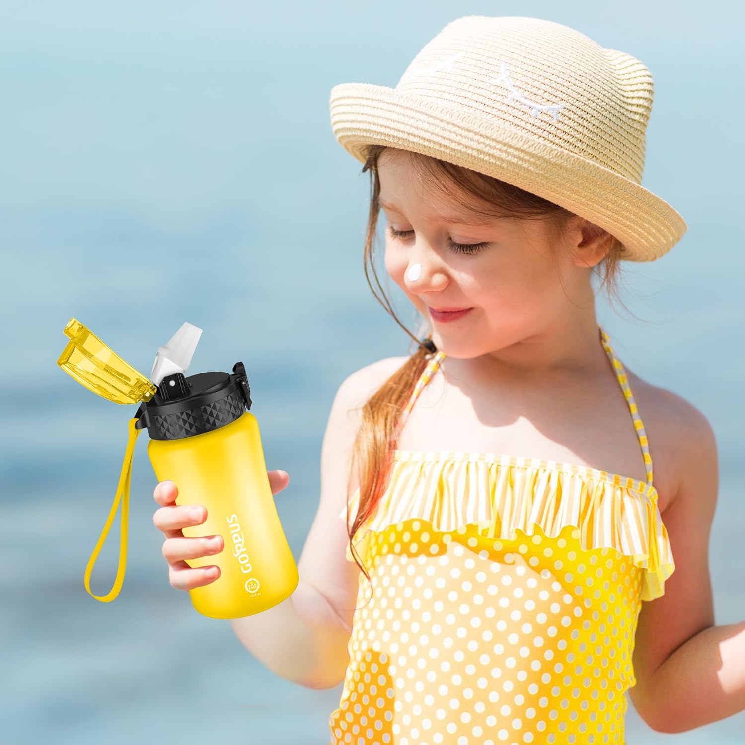 Thumbnail 5 de GOPPUS 350ml Kids Water Bottle with Straw – Leak-Proof, BPA Free, Time Markings (Yellow)