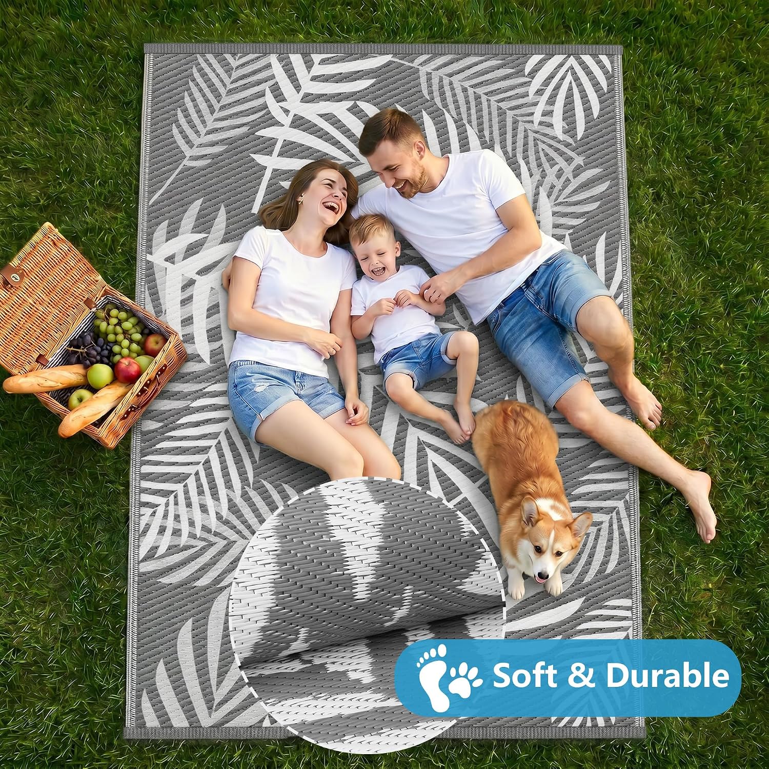 Detalle de Kohree Outdoor Rug 9x12 Reversible: Waterproof, Non-Slip RV Patio Mat for Outdoor Spaces