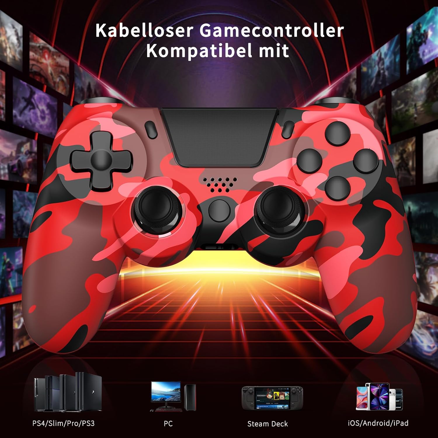 Thumbnail 1 de ancihdgm Wireless Controller für PS4 – Kabelloser Gamepad mit Dual-Vibration, Touchpad und 1000 mAh Akku