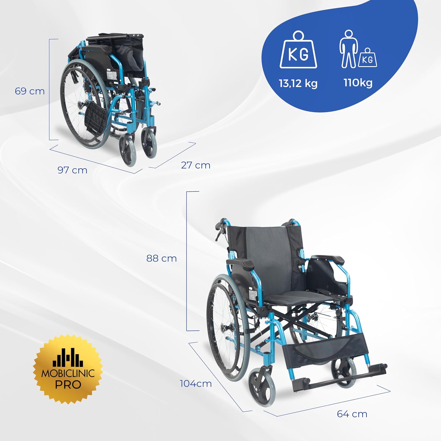 Thumbnail 1 de Mobiclinic®, Bolonia – Fauteuil roulant pliant et léger en aluminium, dossier divisible