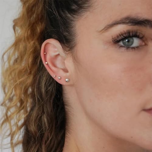 Detalle 2 de PRETOLE Sterling Silver Stud Earrings – 3–7mm Ball Stud Set (925 Silver)