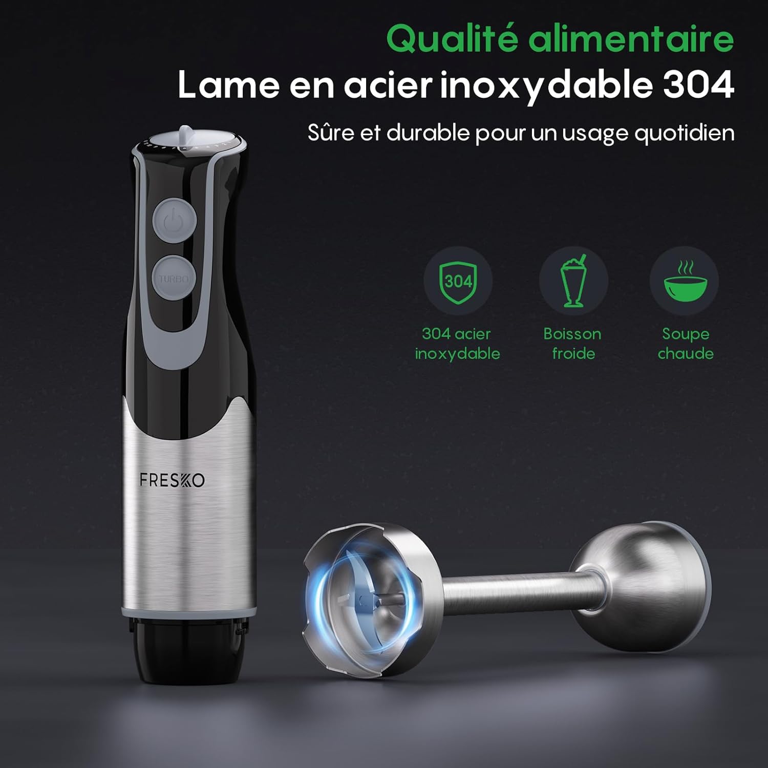 Thumbnail 1 de Mixeur plongeant Fresko 1000 W : 12 vitesses + turbo, bol 700 ml en inox