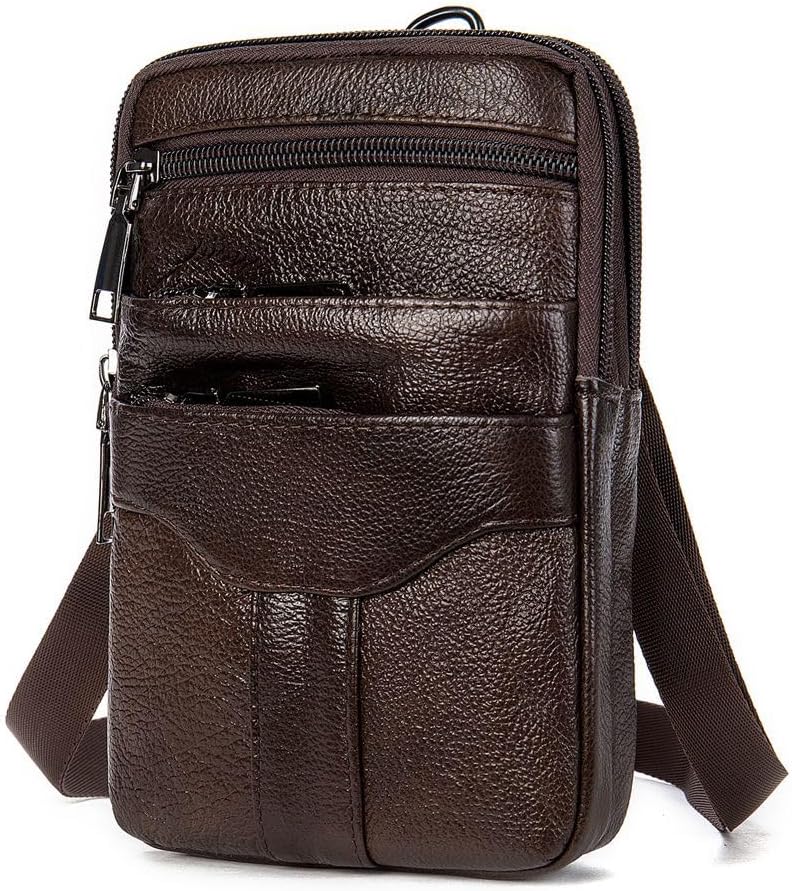 Detalle de Herren Handy Gürteltasche mit Gürtelclip – Leder Crossbody/Brusttasche mit viel Stauraum