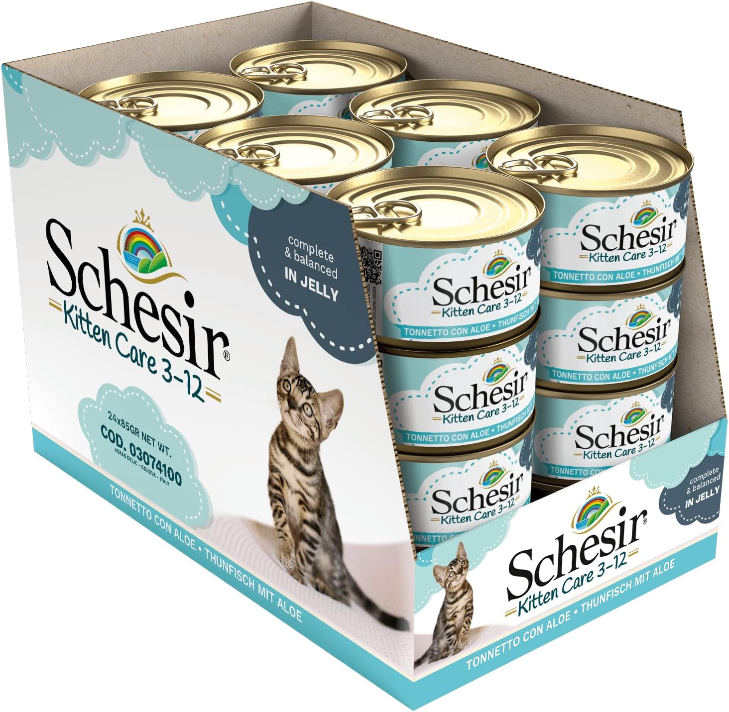 Detalle de Schesir Jelly Thon with Aloe Vera – Nourriture humide en gelée pour chatons, 24 boîtes de 85 g