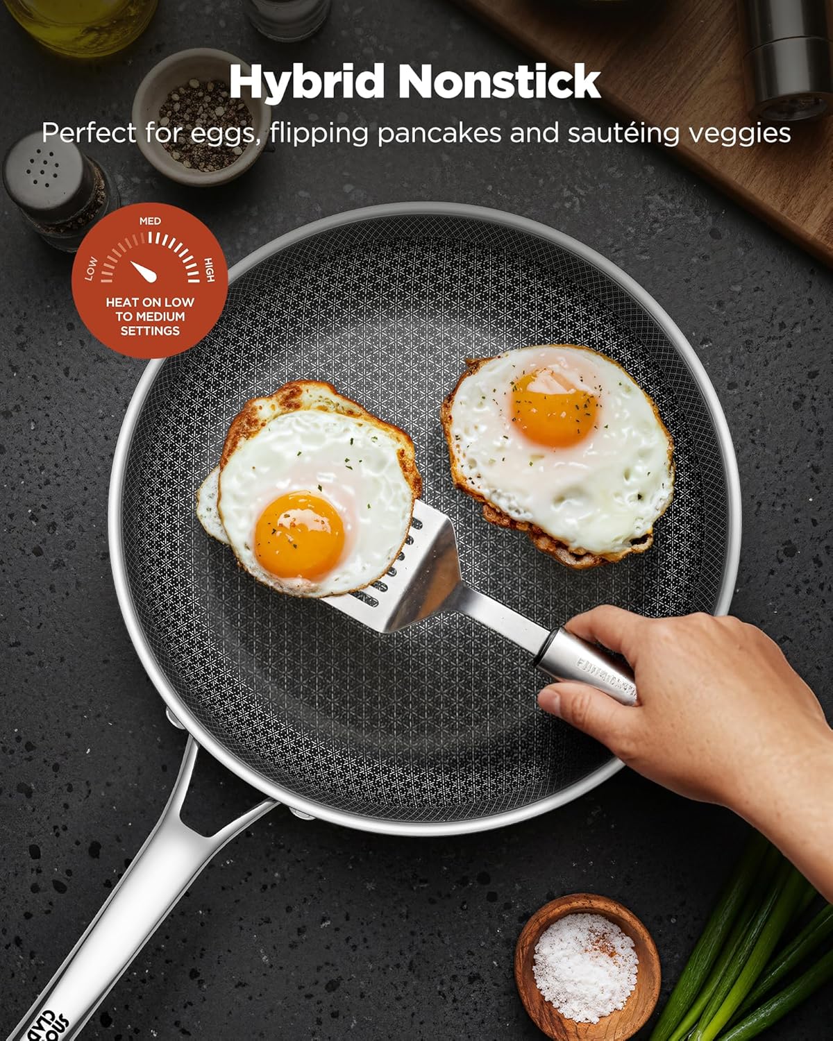 Detalle de Yonida 12-inch Nonstick Frying Pan with Lid (Hybrid Stainless Steel, Induction Compatible)