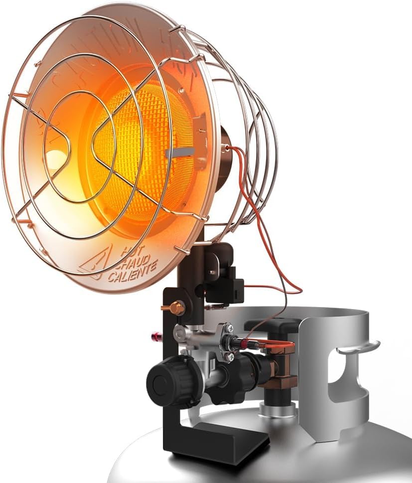 Detalle de CAMPLUX Tank Top Propane Outdoor Heater, 15,000 BTU, 3 Heat Settings