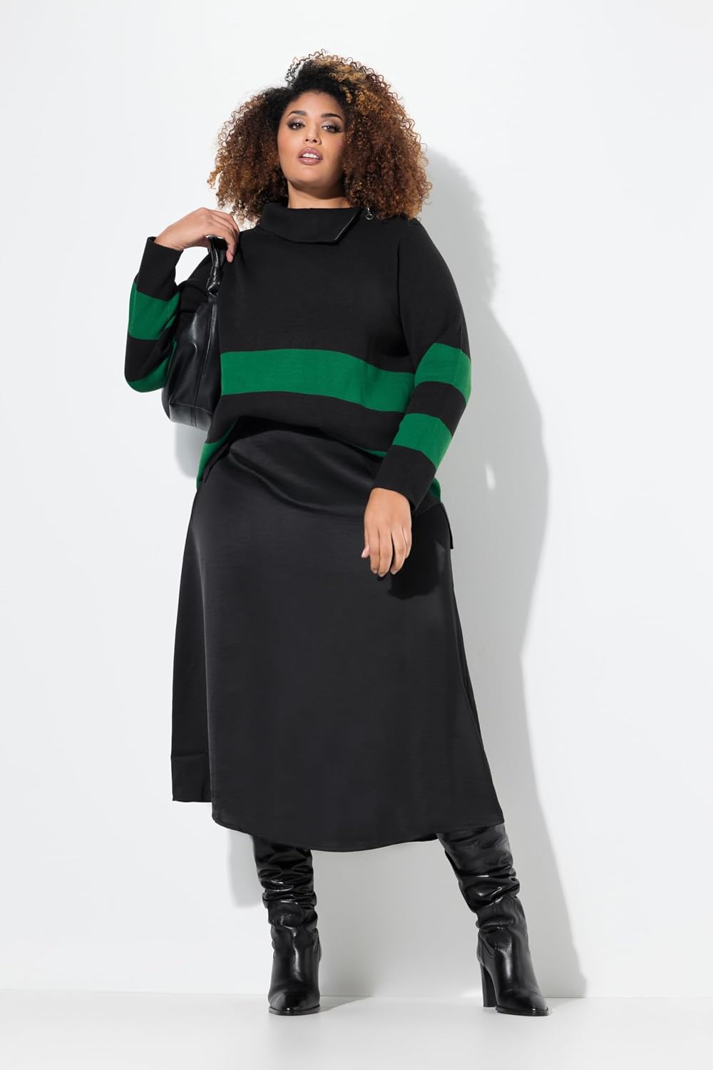 Thumbnail 3 de Jupe midi en satin pour femmes grandes tailles Ulla Popken – silhouette A et ceinture confort