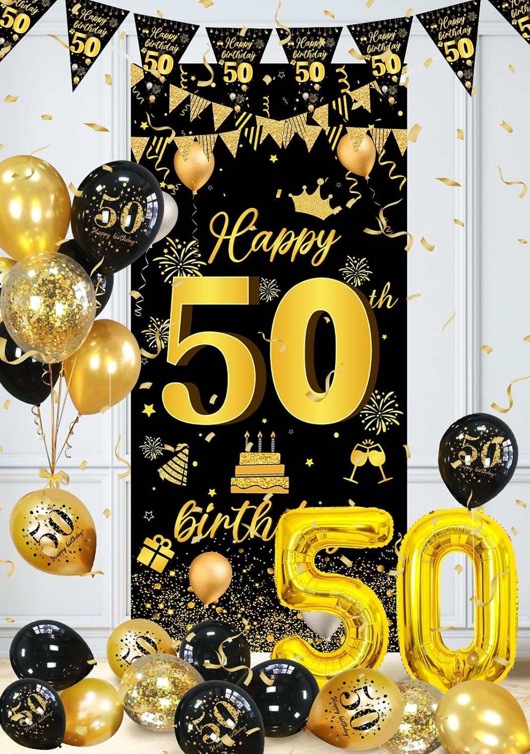 Thumbnail 3 de Globos 50 Años Oro Negro decoración 32